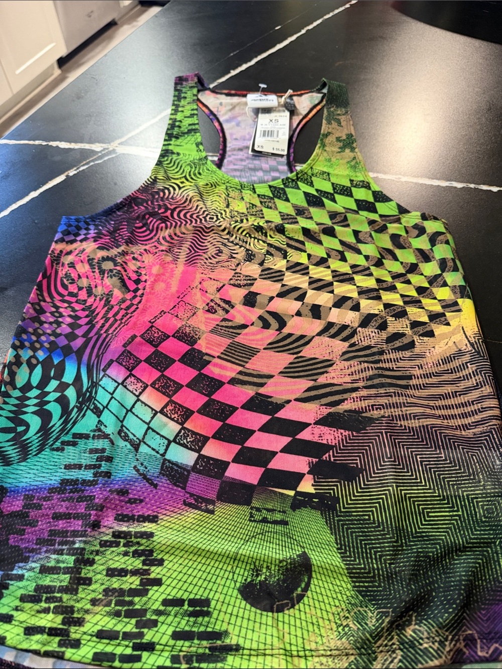 Adidas by Stella McCartney Neon Green Pink Black Patterned Racerback Tank